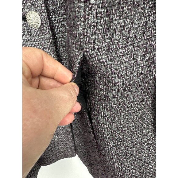 Chicos Women’s Textured Purple Knit Button Front Painted Silver Jacket Size 2 L - Picture 6 of 10